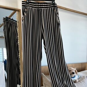 Striped Black Tan and White Women's Pants